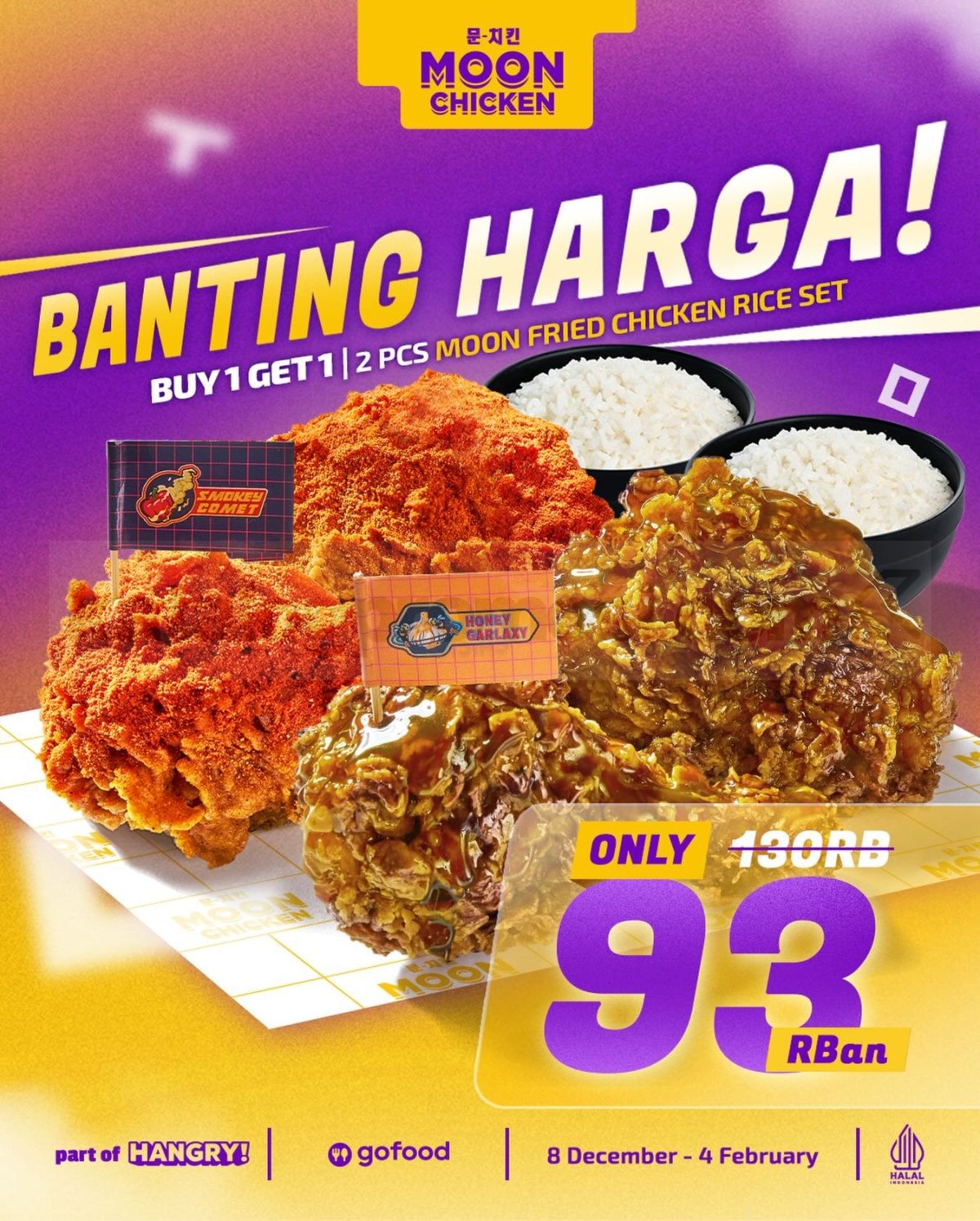 Promo Moon Chicken Banting Harga Hanya Rp. 93 ribuan Promo Moon Chicken Banting Harga Hanya Rp. 93 ribuan 2 Pcs Moon Fried Chicken Rice Set via GoFood