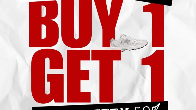 Promo New Balance Black Friday Buy 1 Get 1 50% Off item kedua, berlaku 28 Nov – 1 Des 2025