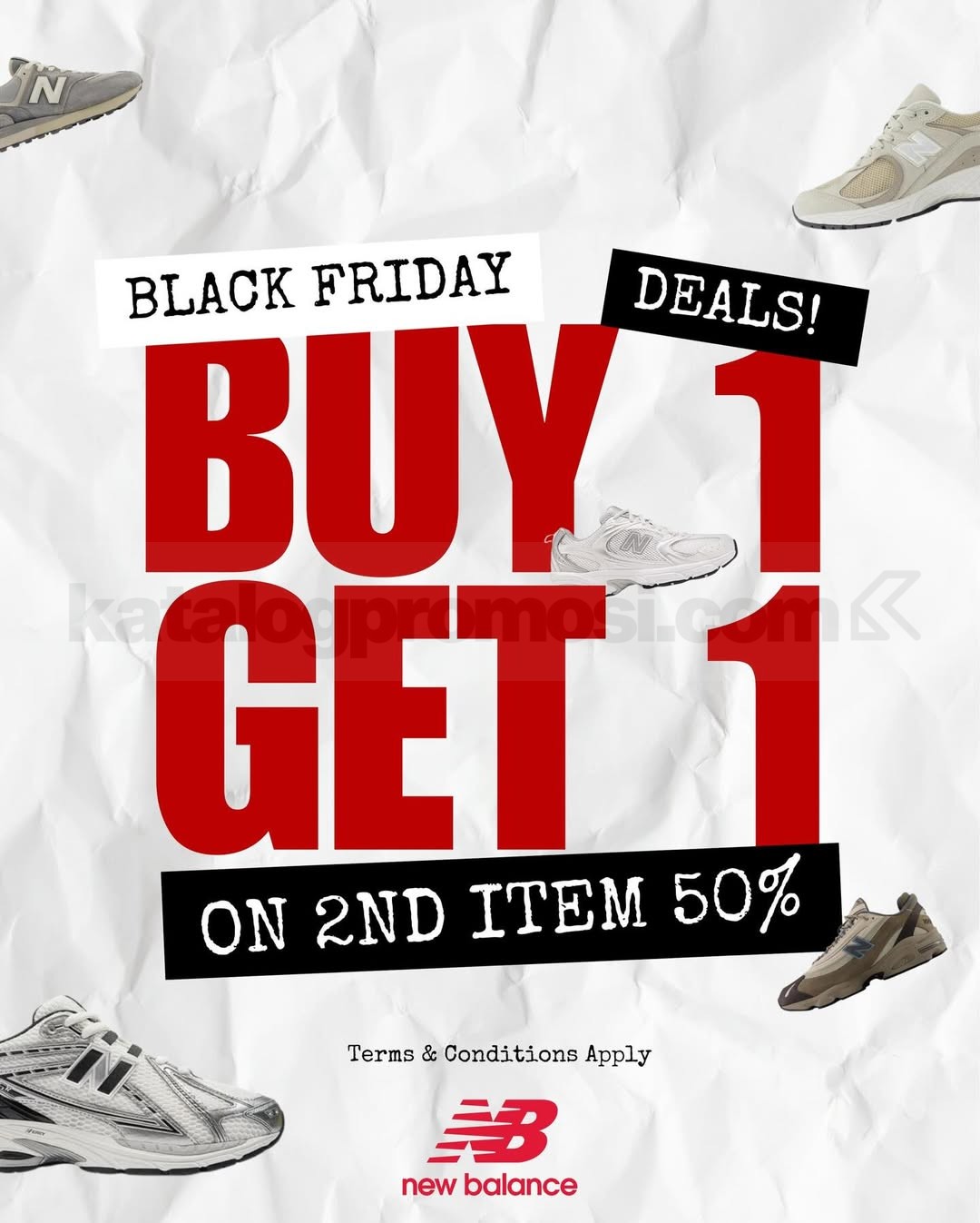 Promo New Balance Black Friday Buy 1 Get 1 50% Off Item Kedua Promo New Balance Black Friday Buy 1 Get 1 50% Off item kedua, berlaku 28 Nov – 1 Des 2025