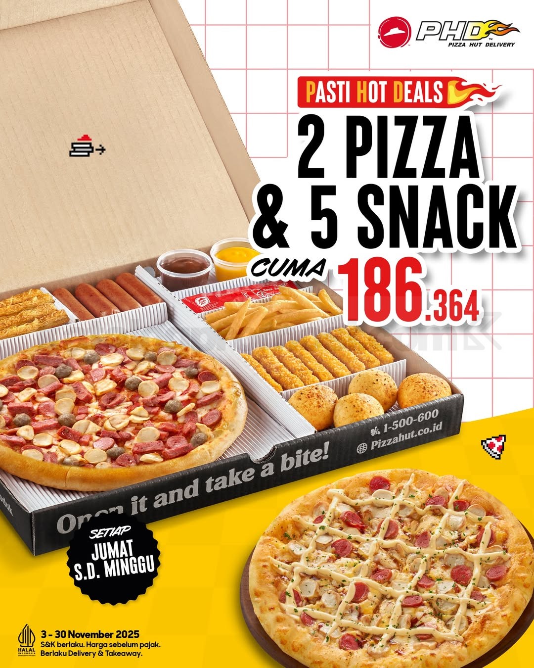 Promo PHD Weekend Big Box + Favourite Pizza Mulai Rp. 186.364 Promo PHD Weekend Big Box + Favourite Pizza Mulai Rp.186.364 dengan paket lengkap Big Box + 1 Regular Favourite Pizza