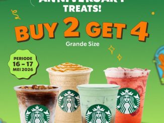 Promo Starbucks Anniversary Treats Buy 2 Get 4 ukuran Grande periode 16 sampai 17 Mei 2026