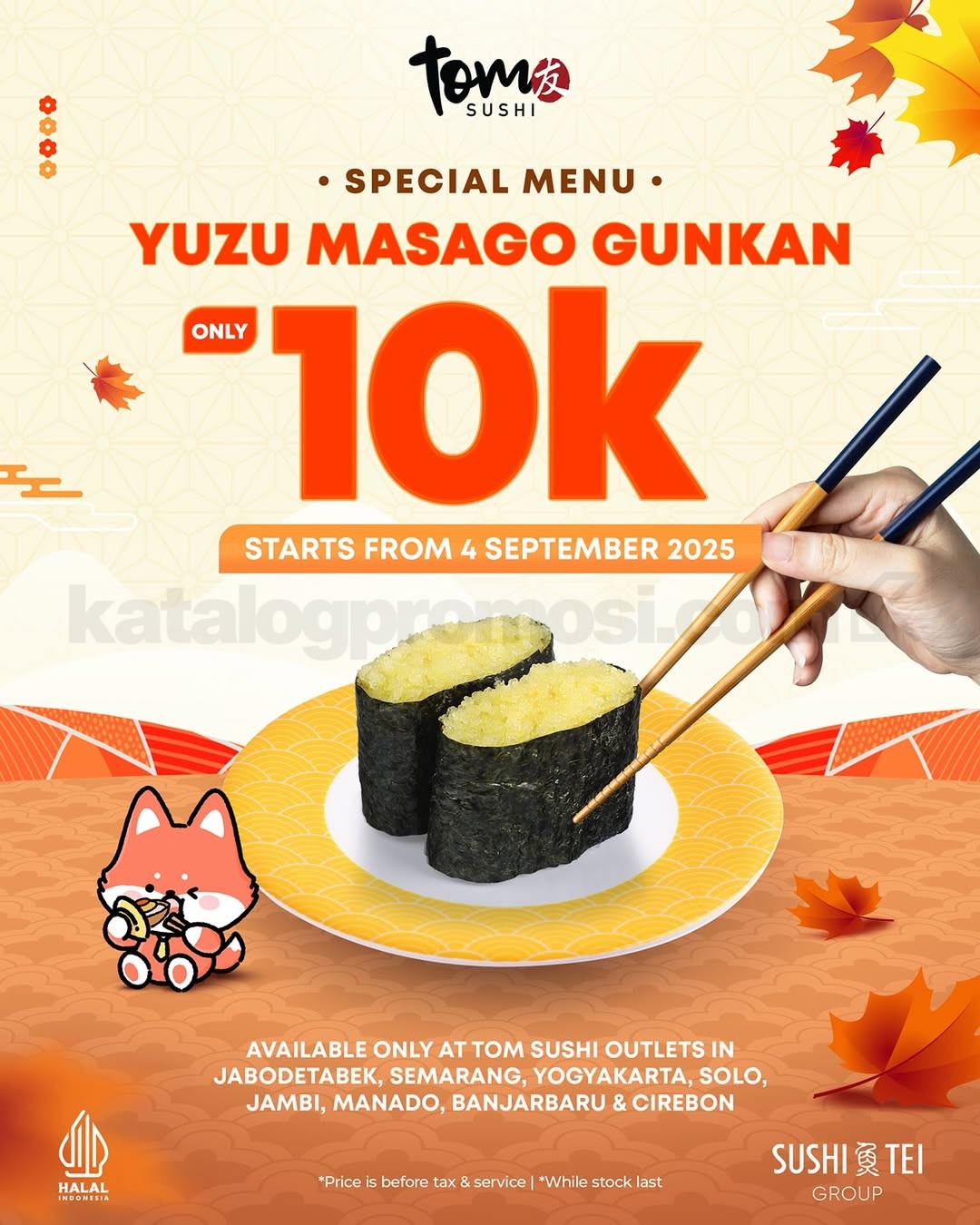 Promo Tom Sushi Special Menu Yuzu Masago Gunkan only 10K Promo Tom Sushi Special Menu Yuzu Masago Gunkan only 10K