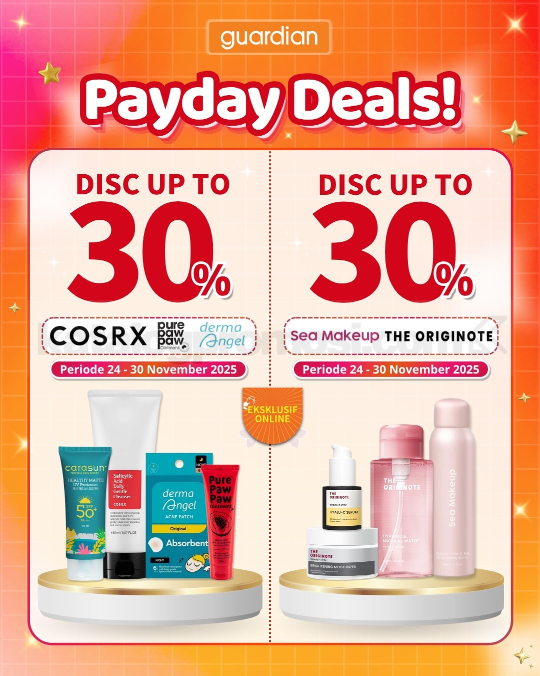Guardian PAYDAY DEALS! Diskon 50% + Extra Voucher dan Gratis Hadiah