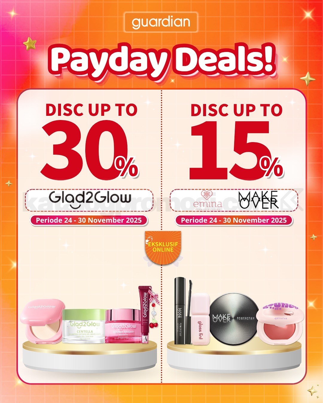 Guardian PAYDAY DEALS! Diskon 50% + Extra Voucher dan Gratis Hadiah