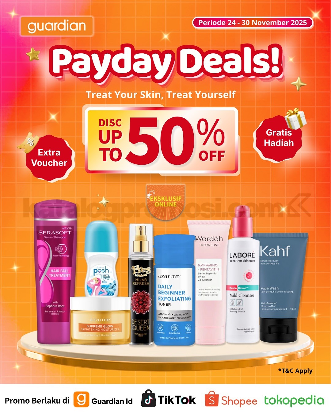 Guardian PAYDAY DEALS! Diskon 50% + Extra Voucher dan Gratis Hadiah