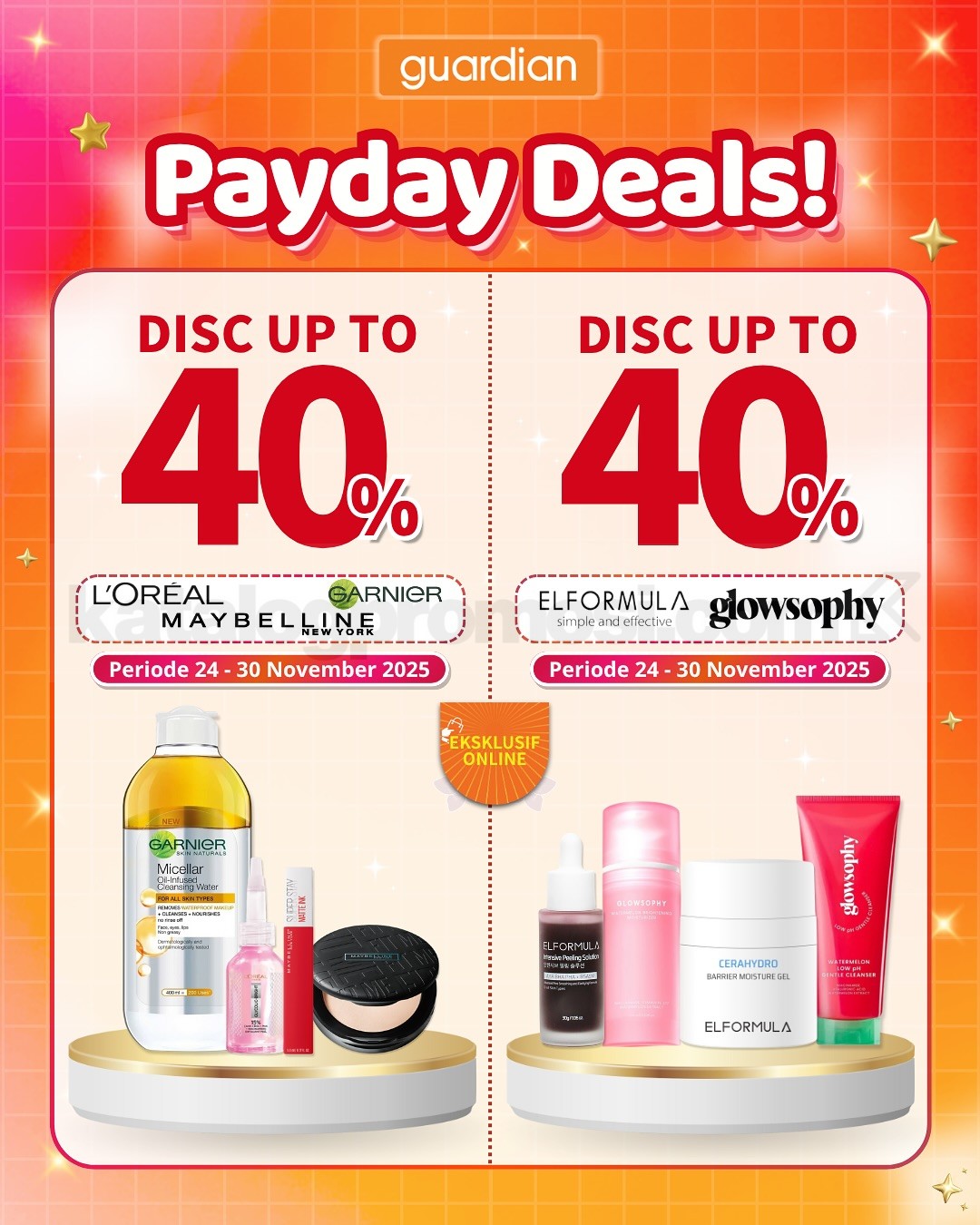 Guardian PAYDAY DEALS! Diskon 50% + Extra Voucher dan Gratis Hadiah