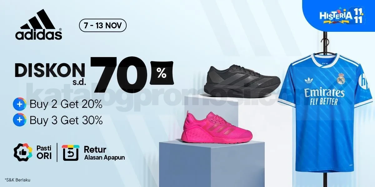 Promo Adidas di Blibli 11.11 Diskon hingga 70% + Beli 3 Ekstra 30%