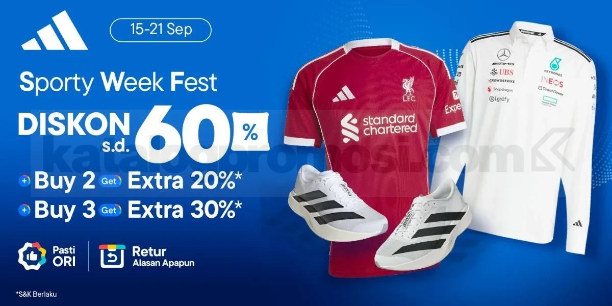 Promo Adidas di Blibli Diskon hingga 60% + Beli 3 Ekstra 30%