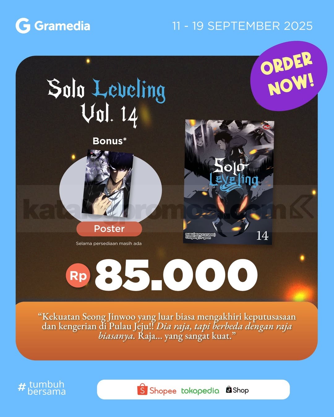 Promo Solo Leveling Vol. 14 di Gramedia Harga Spesial + Bonus Poster