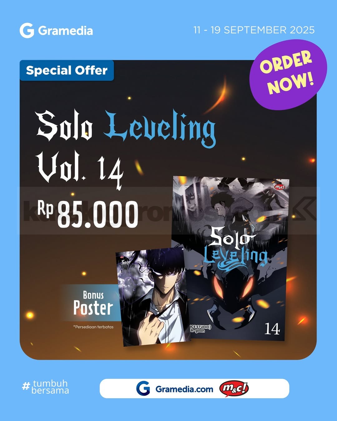 Promo Solo Leveling Vol. 14 di Gramedia Harga Spesial + Bonus Poster