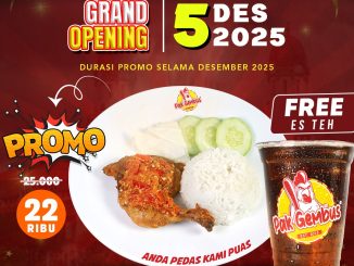 Promo Ayam Gepuk Pak Gembus Grand Opening Semarang Gratis Es Teh harga Rp. 22 ribu berlaku Desember 2025