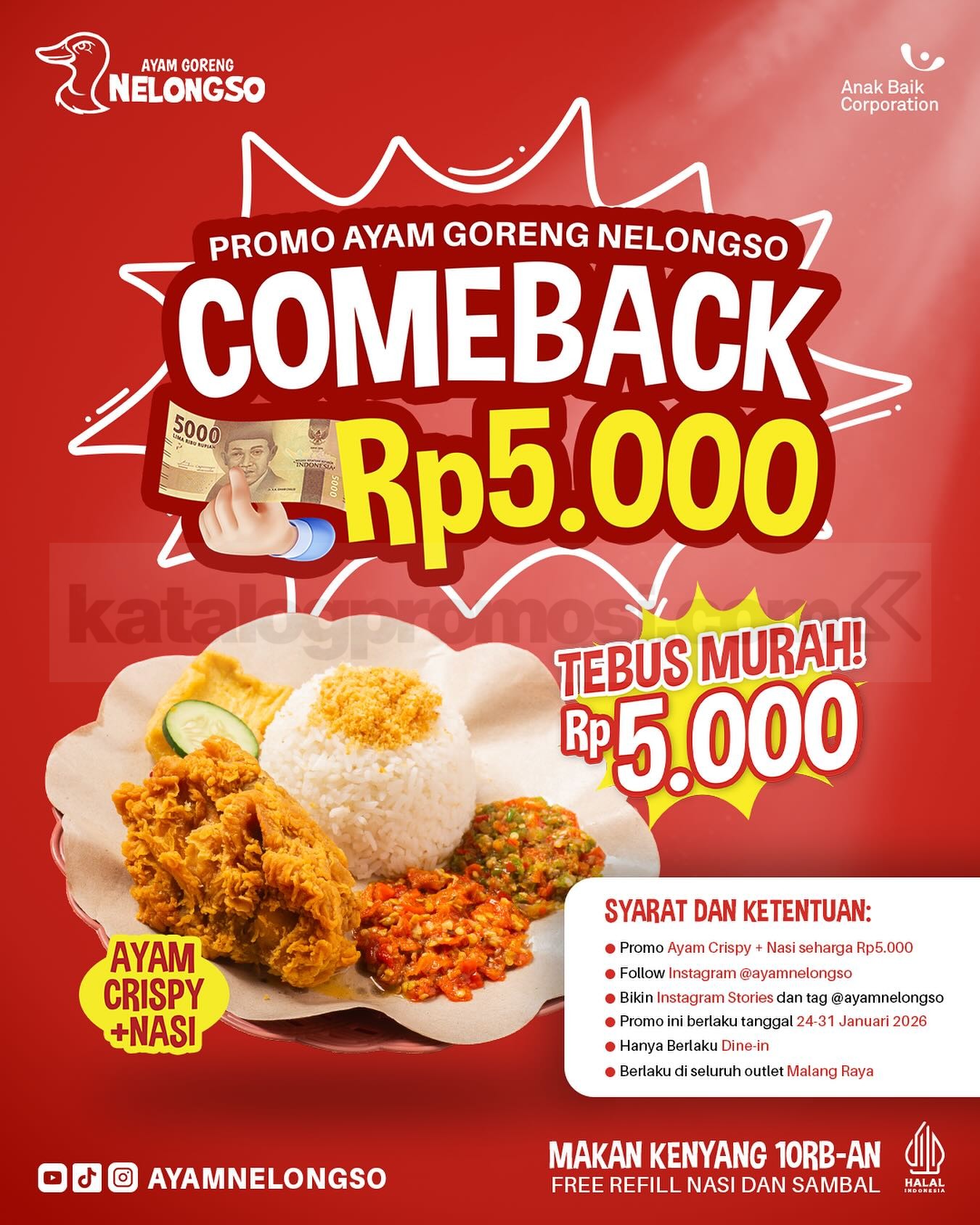 Promo Ayam Goreng Nelongso Tebus Murah Nasi Ayam Crispy Rp. 5.000 Promo Ayam Goreng Nelongso Tebus Murah Nasi Ayam Crispy Rp. 5.000 dengan refill nasi dan sambal