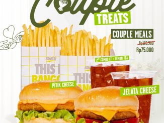 Promo Burger Bangor GrabFood Couple Treats Rp. 75.000 paket 2 burger 2 kentang 2 lemon tea