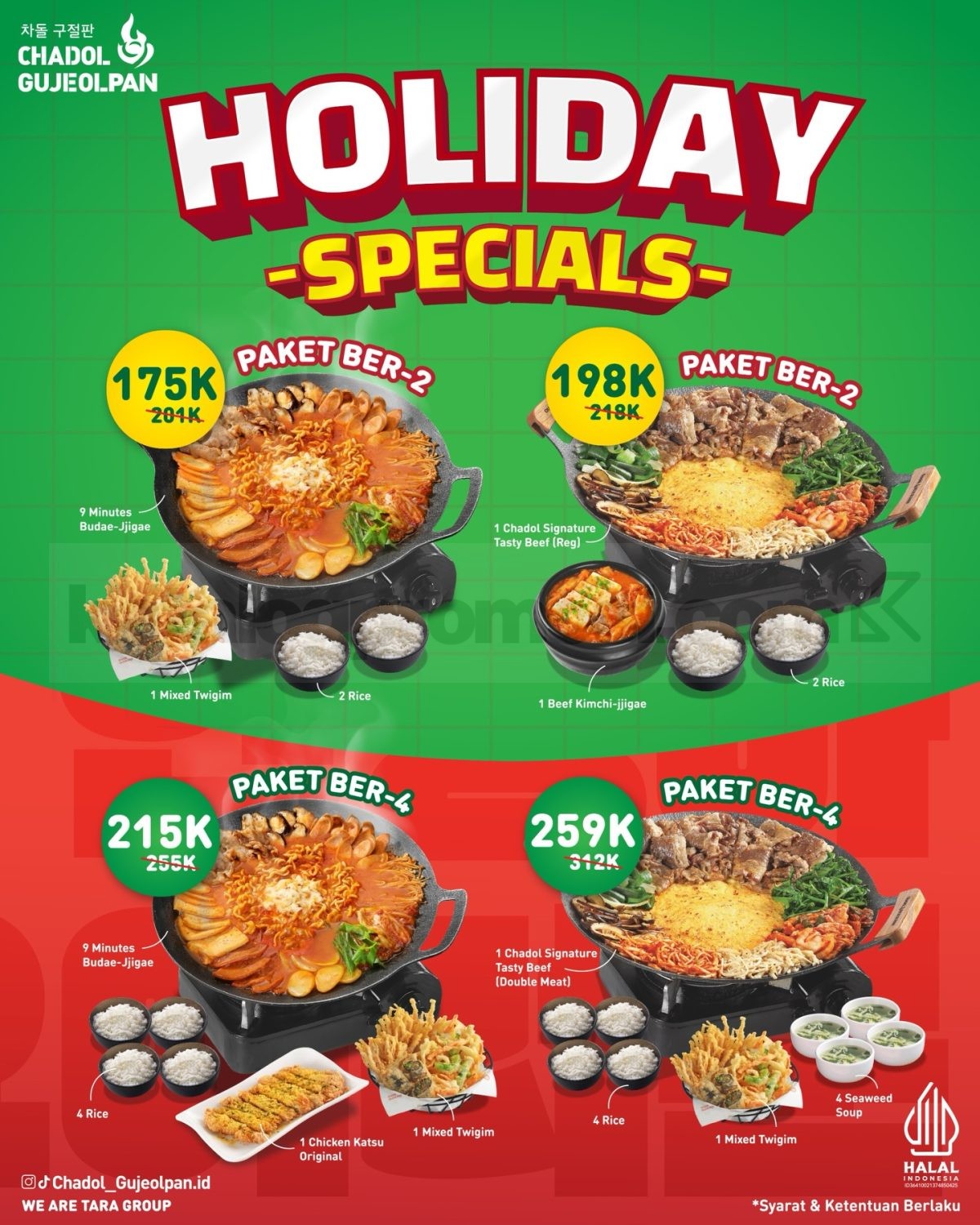 Promo Chadol Gujeolpan Holiday Specials Mulai Rp. 175.000 Promo Chadol Gujeolpan Holiday Specials Mulai Rp. 175.000 paket makan berdua dan berempat