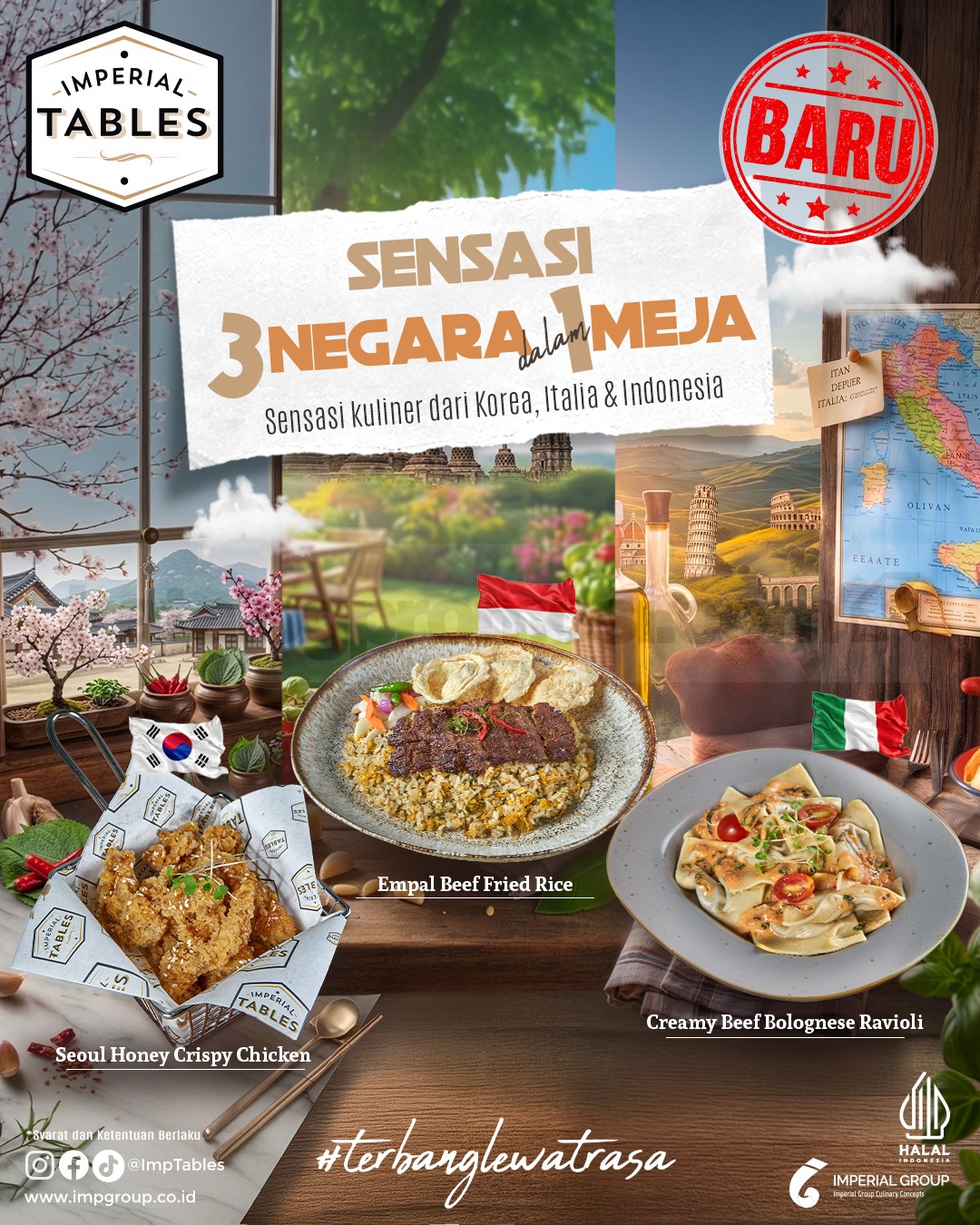 Promo Imperial Tables Terbang Lewat Rasa Menu Baru Mulai Rp. 52.000 Promo Imperial Tables Terbang Lewat Rasa menu baru mulai Rp. 52.000 dengan pilihan menu Korea, Italia, dan Indonesia.