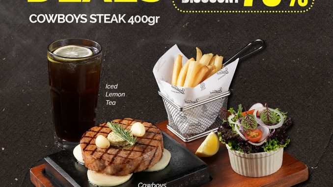 Promo Justus Steakhouse Shocking Deals Diskon 70% Cowboy Steak + Free Iced Lemon Tea