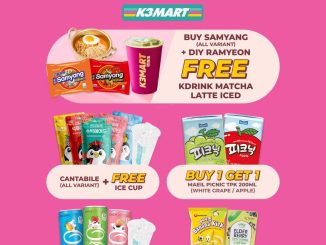 Promo K3Mart Best Deal Buy 1 Get 1 Free dengan bonus minuman gratis dan promo snack Korea selama Mei 2026