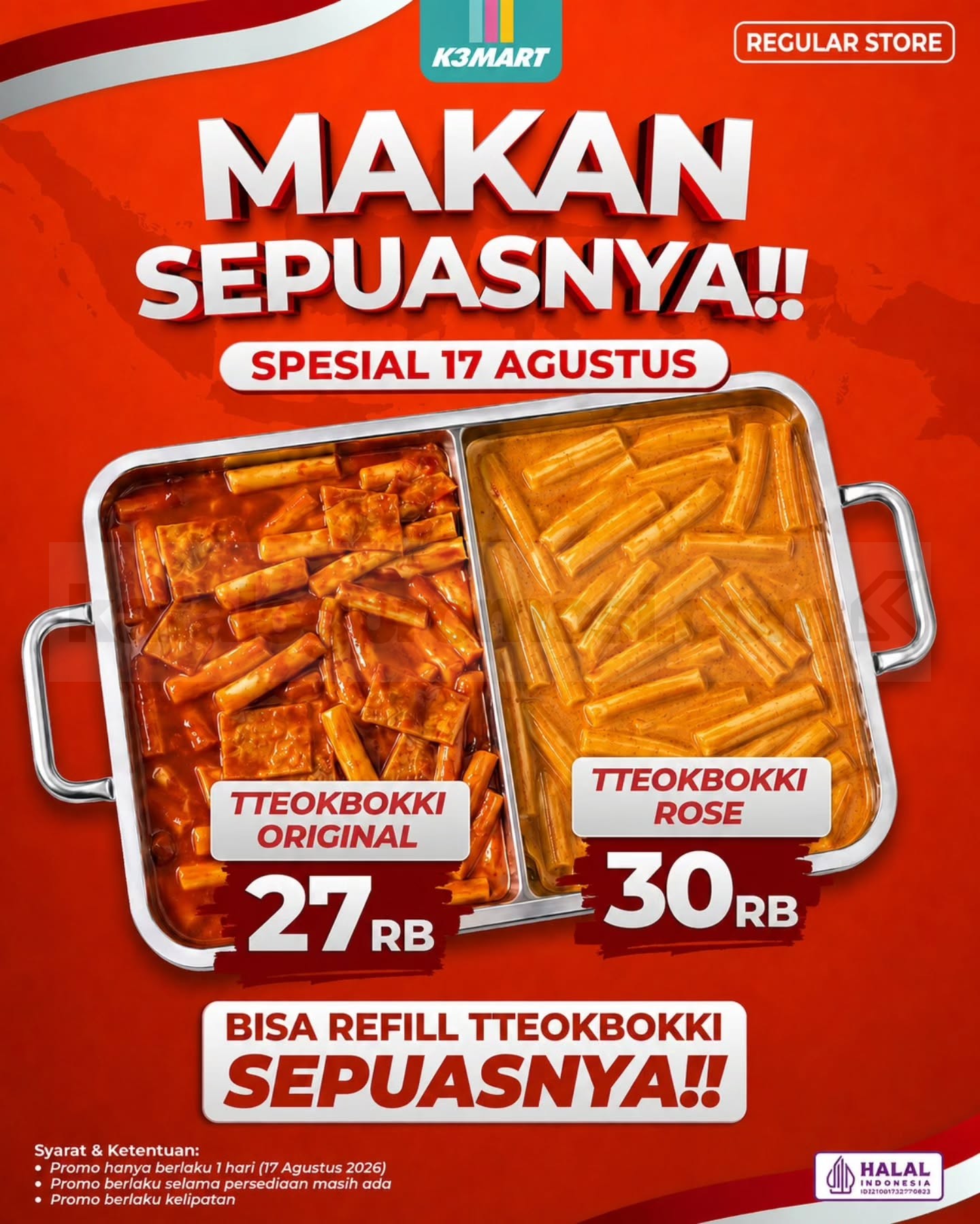 Promo K3Mart Makan Sepuasnya Tteokbokki Mulai Rp. 27.000 Promo K3Mart Makan Sepuasnya Tteokbokki mulai Rp. 27.000 spesial 17 Agustus