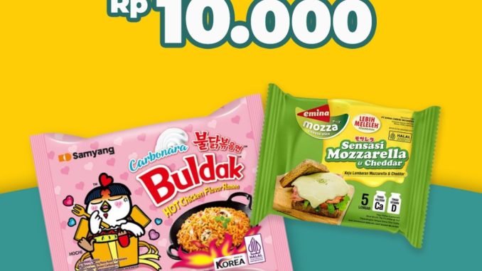 Promo K3Mart Tebus Murah Emina Mozza Cheese Slice Rp. 10.000 beli Samyang Buldak Carbonara