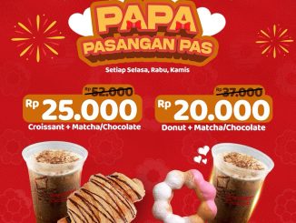 Promo Mister Donut Paket Pasangan Pas mulai Rp 20.000 dengan paket donut atau croissant plus minuman matcha atau chocolate