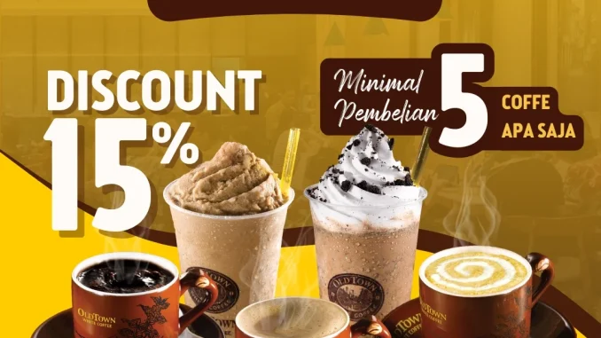 Promo OldTown White Coffee Diskon 15% untuk pembelian lima coffee berlaku Desember 2025