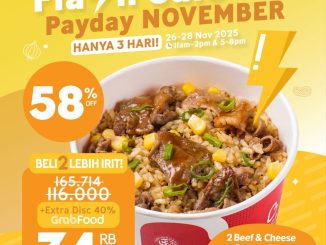 Promo Pepper Lunch GrabFood Payday dengan harga mulai Rp. 34.000 dan potongan hingga 58% periode 26–28 November 2025.