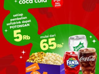 Promo Platinum Cineplex Jumbo Combo Coca-Cola mulai Rp65 ribu dengan popcorn mix dan dua softdrink selama Desember 2025.