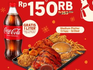 Promo POPEYES Liburan Puas Medium Platter Rp. 150.000 gratis minuman 1 liter periode 31 Desember 2025
