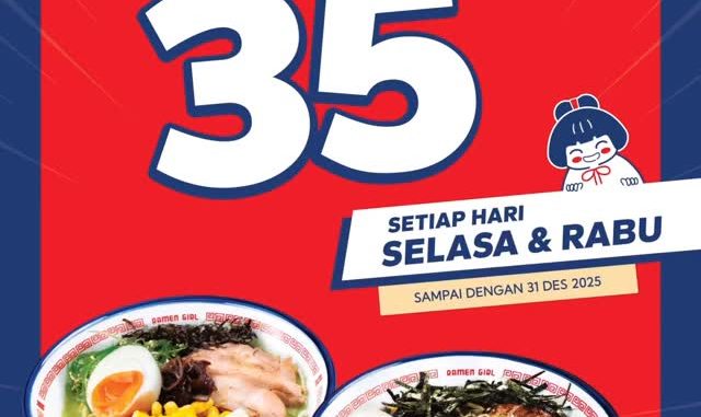 Promo Ramen Girl BRI Potongan Rp35.000 untuk pembelian minimal Rp150.000 berlaku Selasa dan Rabu