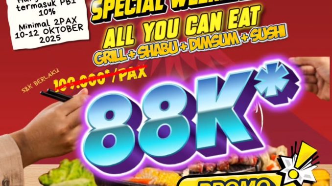 Promo Sakabe Buffet 10.10 Double Date All You Can Eat Rp. 88.000 berlaku 10–12 Oktober 2025 dengan free es krim.