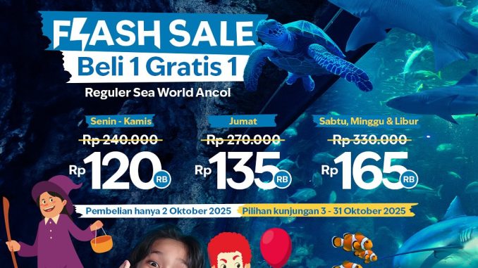 Promo Sea World Ancol Flash Sale Halloween Beli 1 Gratis 1 tiket reguler 2 Oktober 2025
