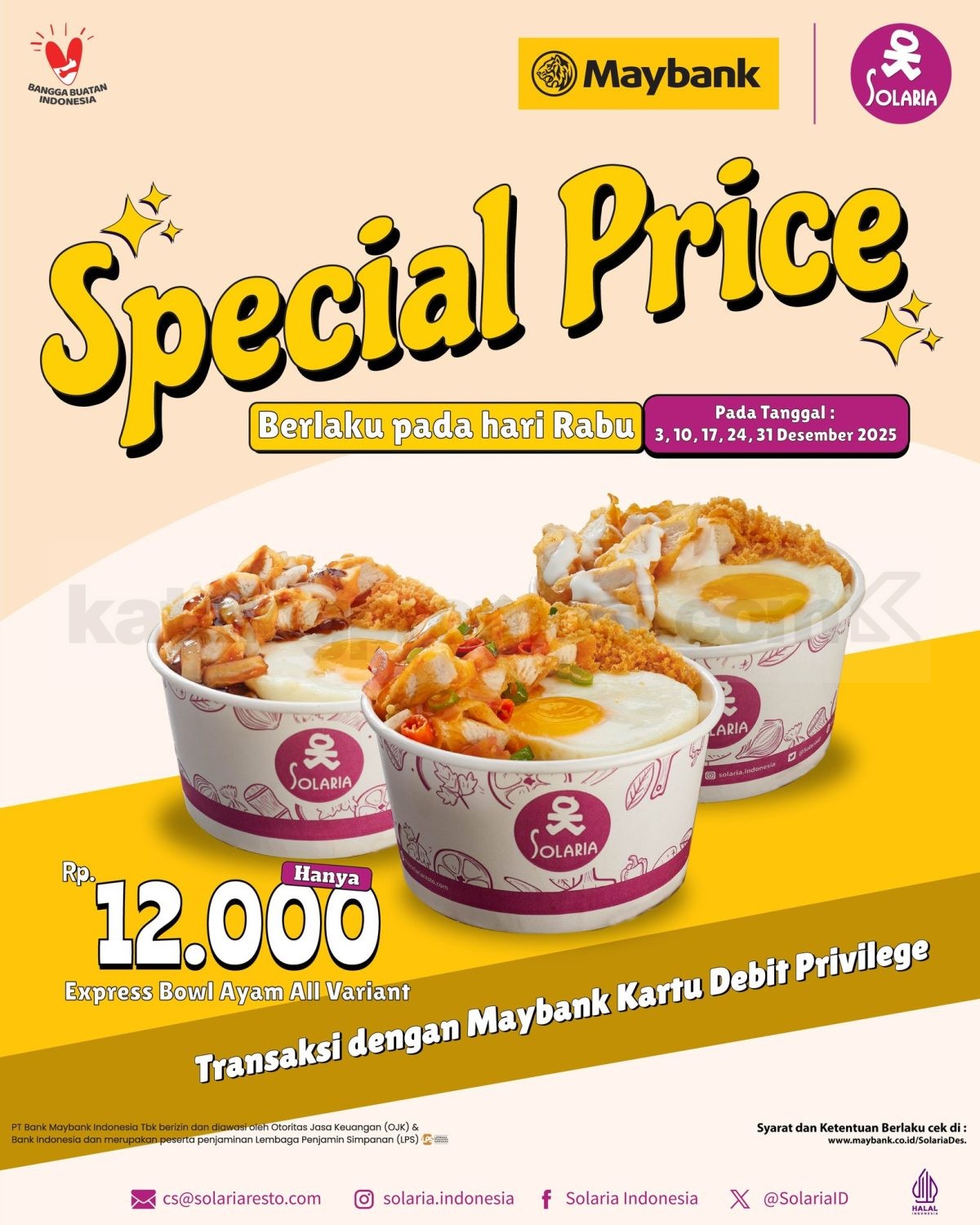 Promo Solaria Maybank Express Bowl Ayam Rp. 12.000 Promo Solaria Maybank Express Bowl Ayam Rp. 12.000 berlaku setiap hari Rabu