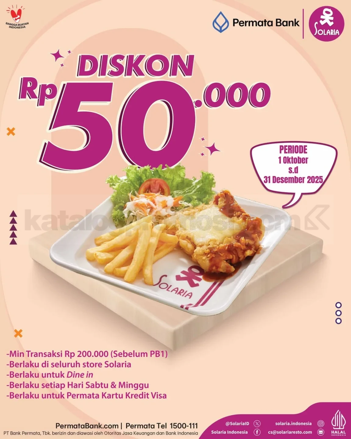 Promo Solaria Permata Bank Diskon Rp. 50.000 Setiap Weekend Promo Solaria Permata Bank Diskon Rp. 50.000 berlaku setiap Sabtu dan Minggu hingga 31 Desember 2025 di seluruh outlet Solaria Indonesia