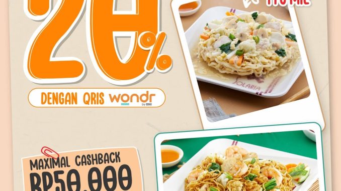 Promo Solaria QRIS Wondr BNI Cashback 20% untuk transaksi minimal Rp. 150.000 berlaku 10 November - 31 Desember 2025