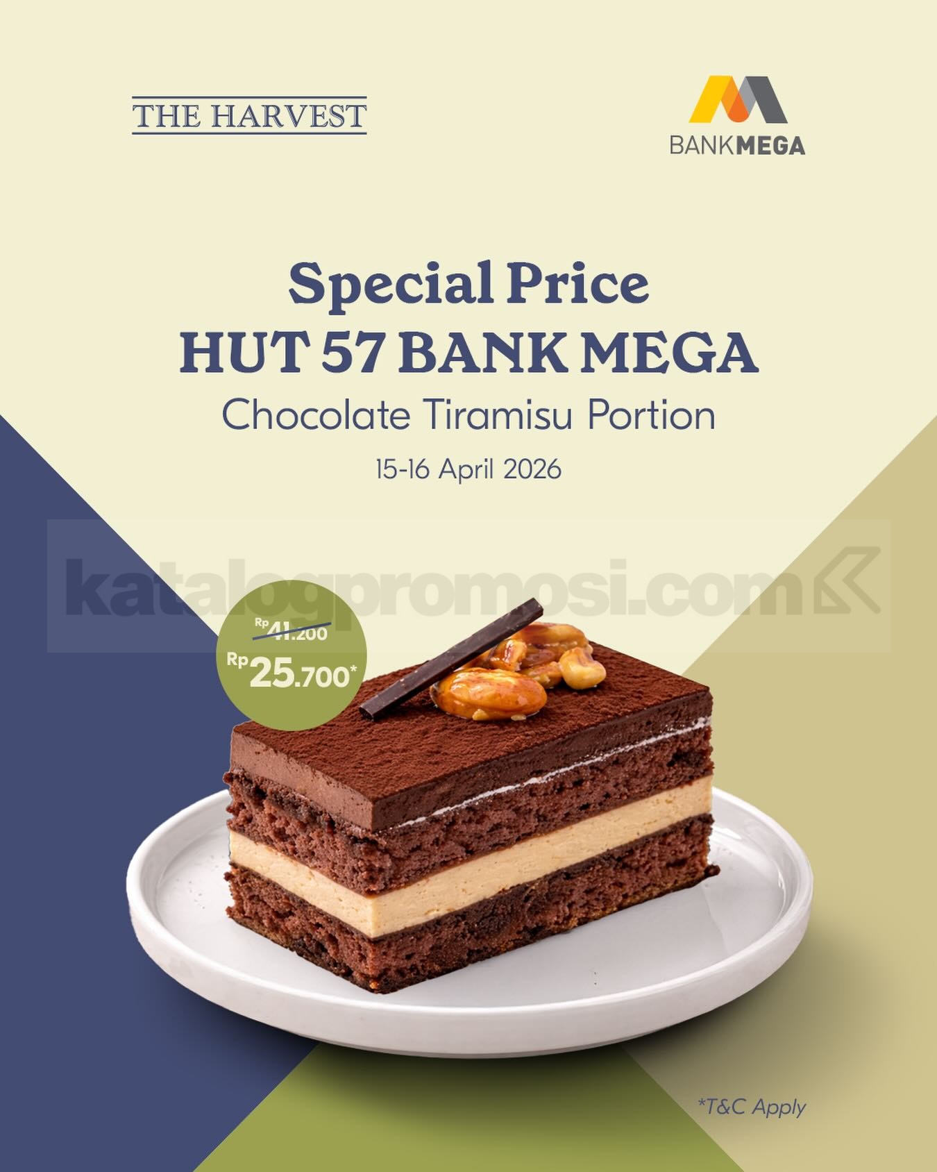 Promo The Harvest HUT Bank Mega Tiramisu Rp. 25.700 Promo The Harvest HUT Bank Mega Tiramisu Rp. 25.700 periode April 2026