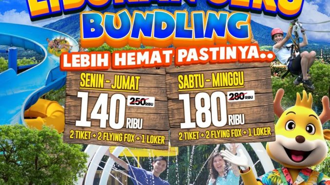 Promo The Jungle Bundling Berdua mulai Rp. 140.000, paket 2 tiket + 2 flying fox + 1 loker, 1–19 Desember 2025.