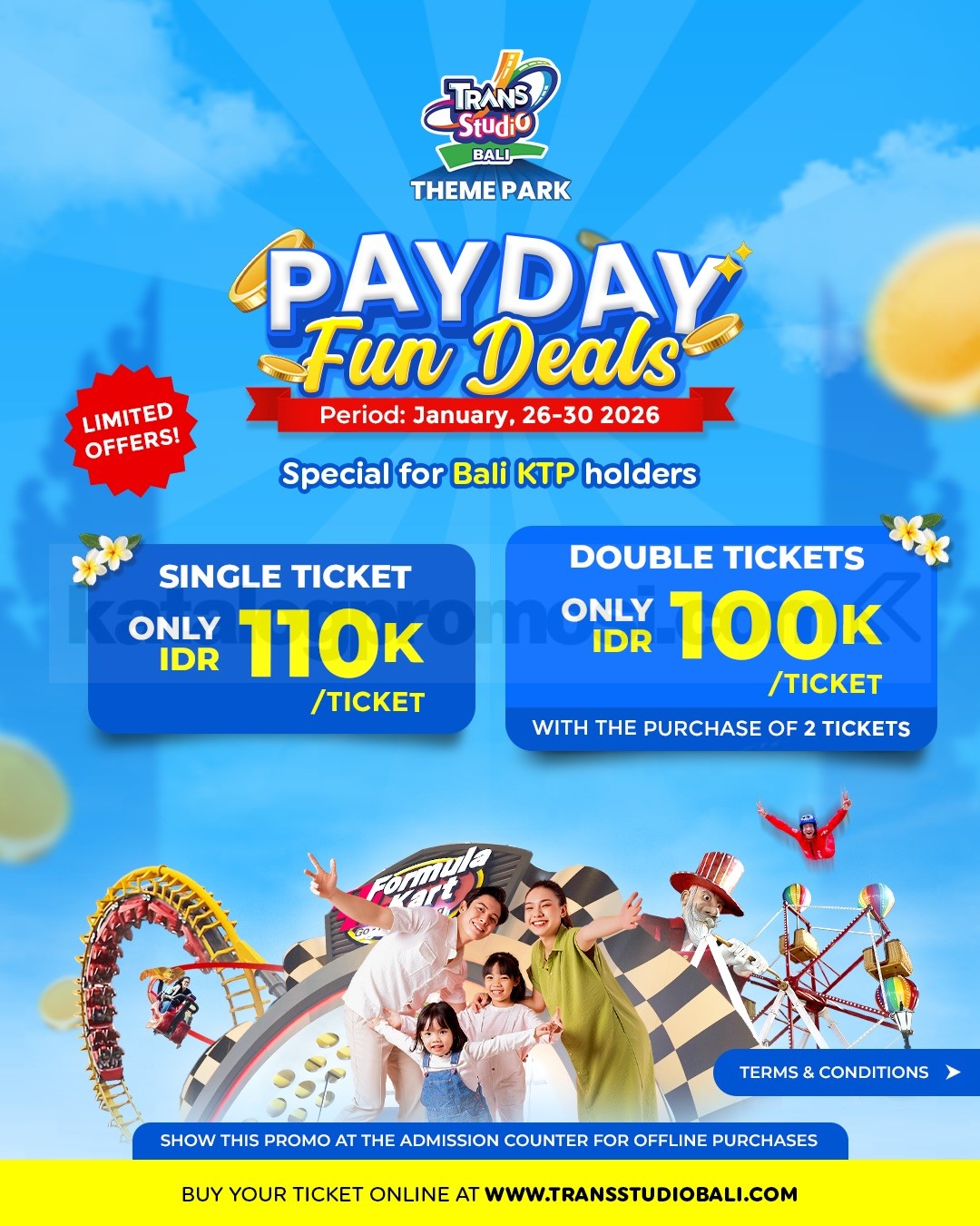 Promo Trans Studio Bali Payday Fun Deals Tiket mulai Rp. 100.000 Promo Trans Studio Bali Payday Fun Deals tiket mulai Rp. 100.000 untuk pemilik KTP Bali