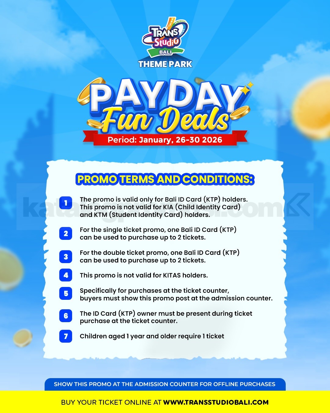 Promo Trans Studio Bali Payday Fun Deals Tiket mulai Rp. 100.000 Promo Trans Studio Bali Payday Fun Deals Tiket mulai Rp. 100.000 1