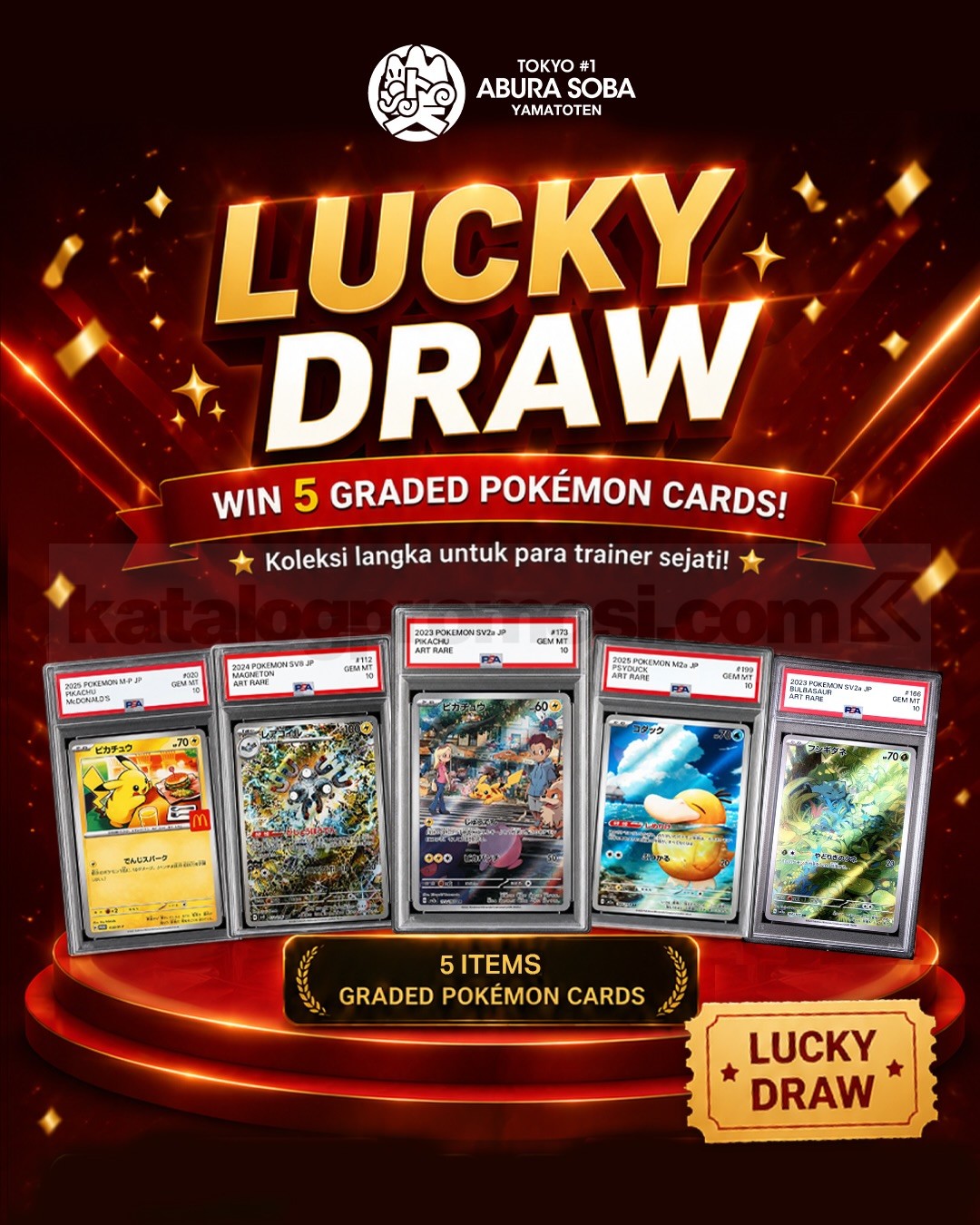Promo Yamatoten Lucky Draw 5 Graded Pokémon Cards Promo Yamatoten Lucky Draw Menangkan 5 Graded Pokémon Cards periode 13 Juli–14 Agustus 2026.