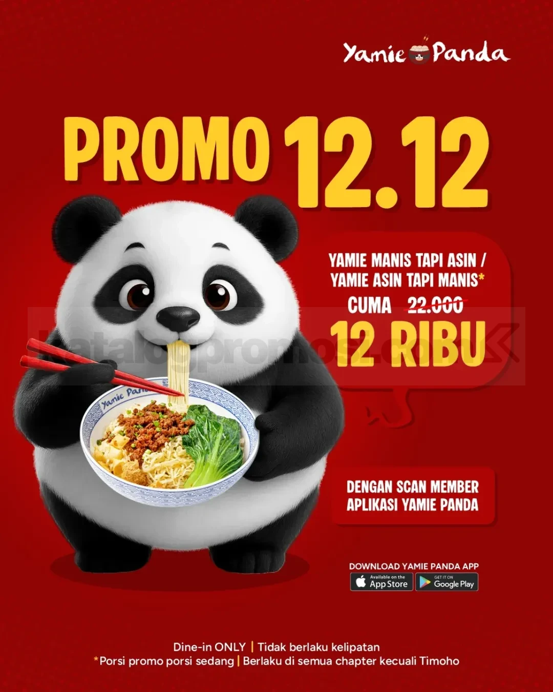 Promo Yamie Panda 12.12 Yamie Porsi Sedang Rp.12.000 Promo Yamie Panda 12.12 Yamie Porsi Sedang Rp.12.000 khusus member aplikasi berlaku di chapter tertentu