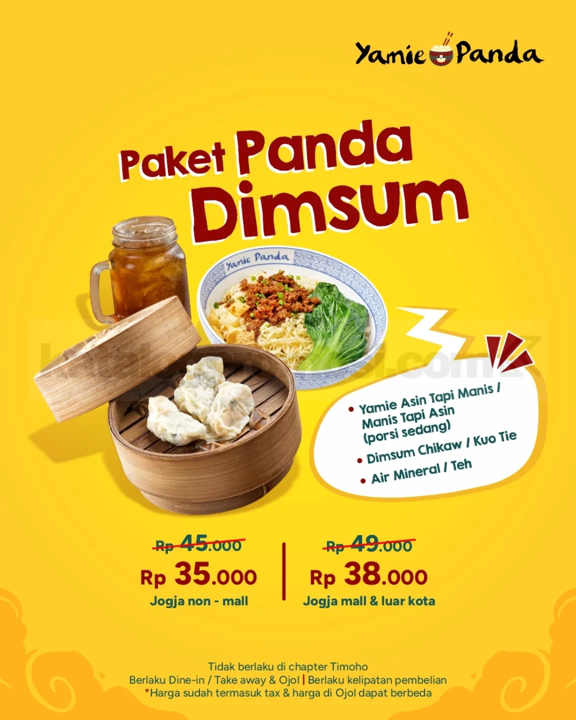 Promo Yamie Panda Paket Panda Dimsum Rp. 35.000 Promo Yamie Panda Paket Panda Dimsum dengan yamie, dimsum, dan minuman berlaku selama persediaan masih ada