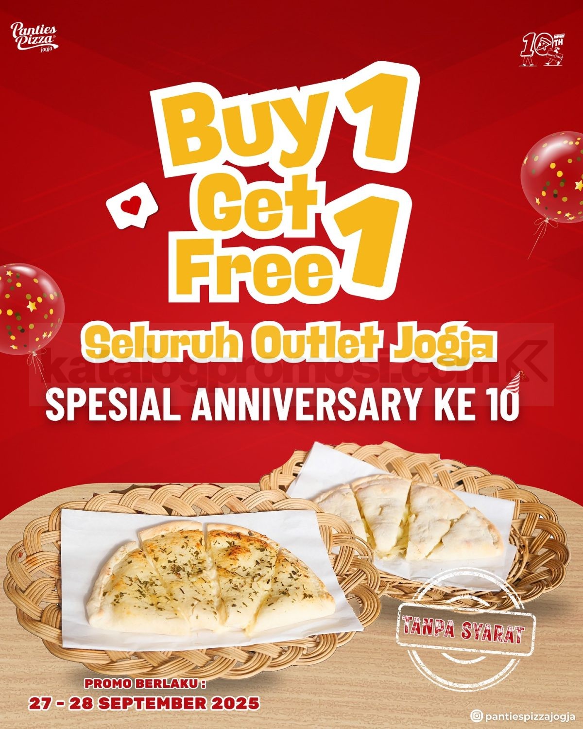 Promo Panties Pizza Spesial Anniversary ke-10 Buy 1 Get 1