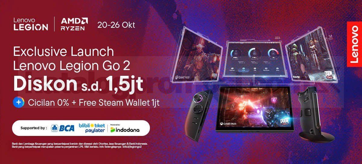 Lenovo Legion Go 2 Hadir Eksklusif di Blibli! Diskon + FREE Steam Wallet 1 Juta 