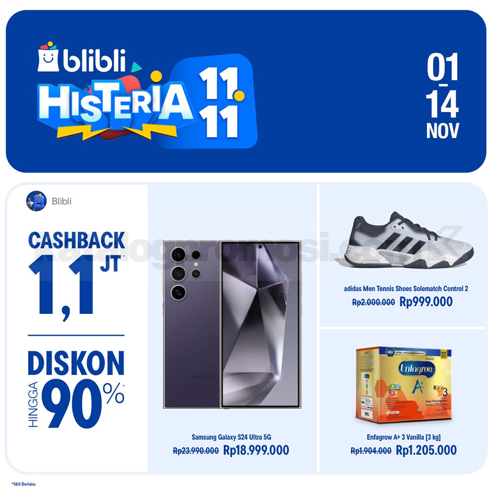 Promo Blibli HISTERIA 11.11! Diskon hingga 90% + Cashback 1,1 Juta 