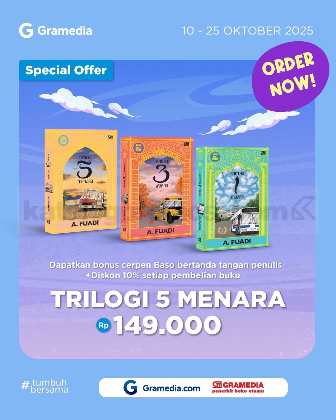 Promo Gramedia Trilogi 5 Menara Bonus Cerpen + Diskon 10% 