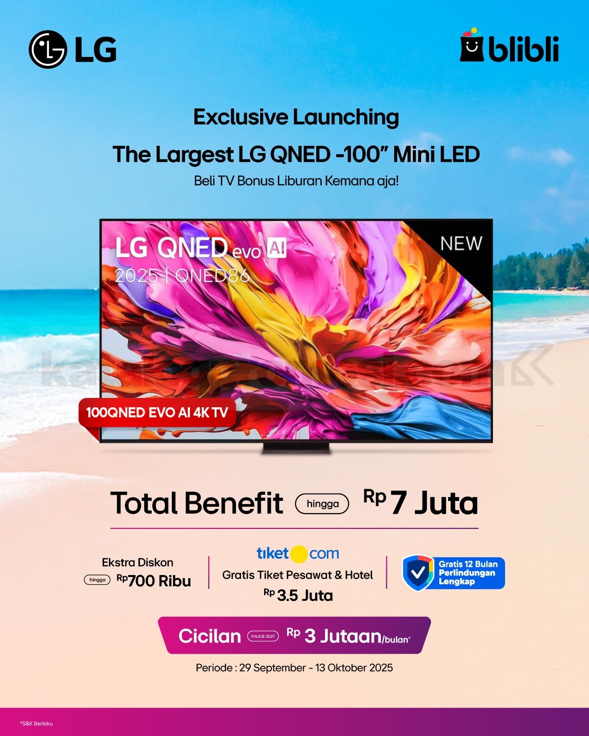 Promo LG Smart TV 4K 100 Inch + GRATIS Tiket Pesawat & Hotel di Blibli!
