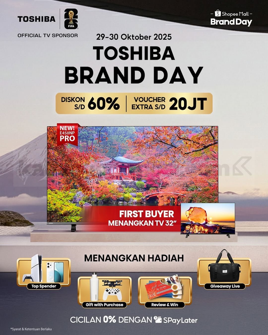 Promo Toshiba Shopee Brand Day Diskon 60% + Voucher Ekstra dan Hadiah Gratis