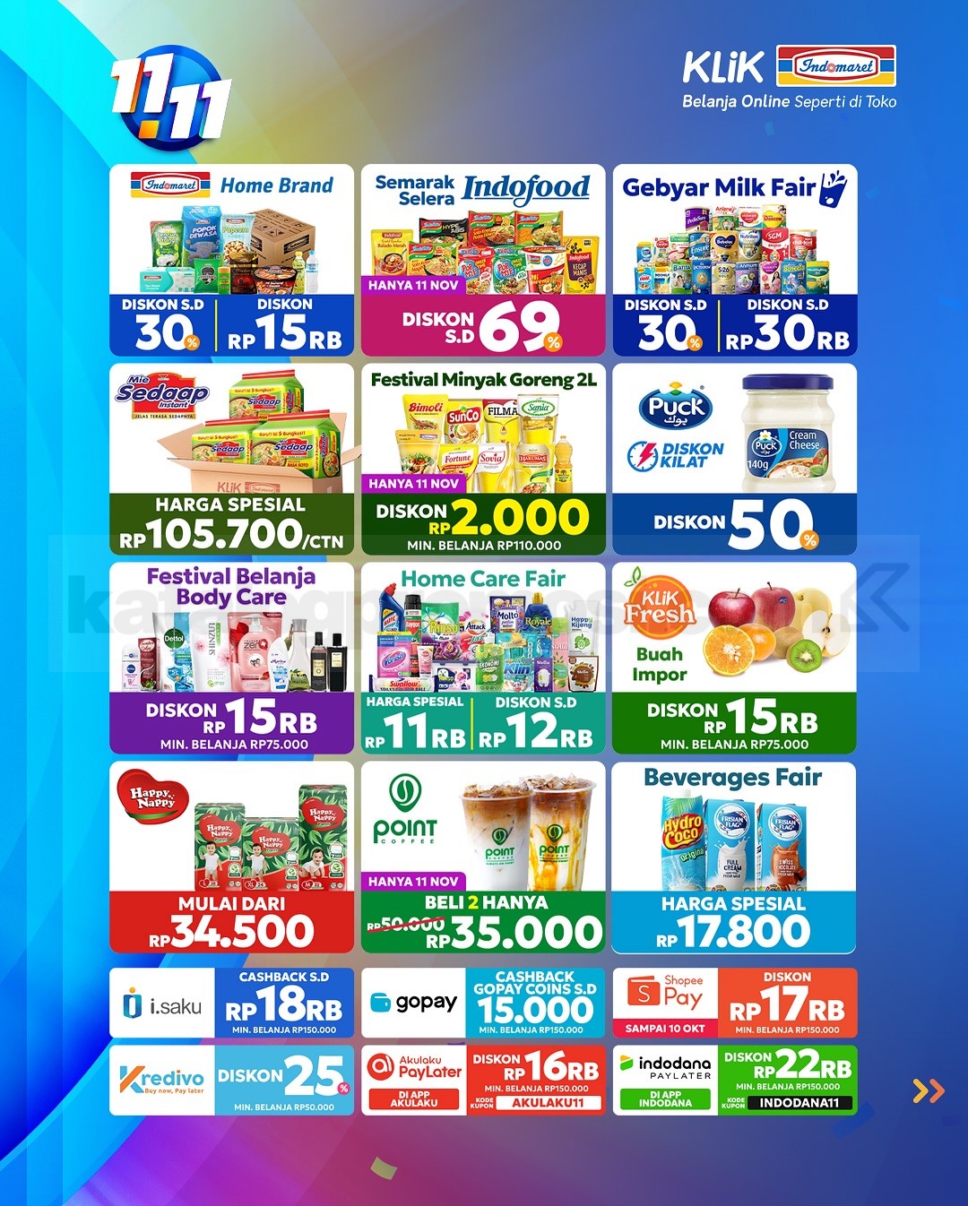 Promo Klik Indomaret 11.11 Diskon Kilat mulai Rp. 1.000 Promo Klik Indomaret 11.11 Diskon Kilat mulai Rp. 1.000 3