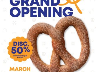 Promo Auntie Anne’s Grand Opening Balikpapan diskon 50% Cinnamon Sugar Pretzel 11 Maret 2026 - 13 Maret 2026