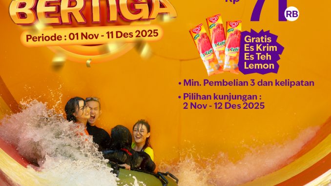 Promo Atlantis Ancol Paket Bertiga tiket Rp.71.000 gratis Es Krim Es Teh Lemon berlaku 1 November–11 Desember 2025